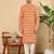 Orange cotton embroidered kurta pajama for mens