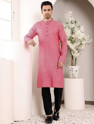 Pink cotton embroidered kurta pajama for mens 1
