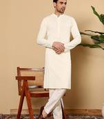 White silk embroidered kurta pajama for mens