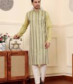 Green viscose embroidered kurta pajama for mens