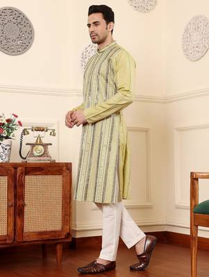 Green viscose embroidered kurta pajama for mens 4