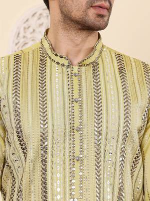Green viscose embroidered kurta pajama for mens 5