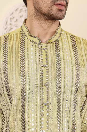 Green viscose embroidered kurta pajama for mens