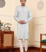 Blue viscose embroidered kurta pajama for mens