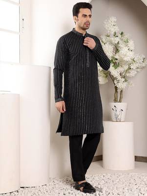 Black viscose embroidered kurta pajama for mens 3