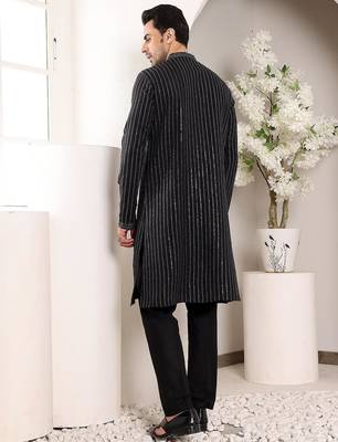Black viscose embroidered kurta pajama for mens 5