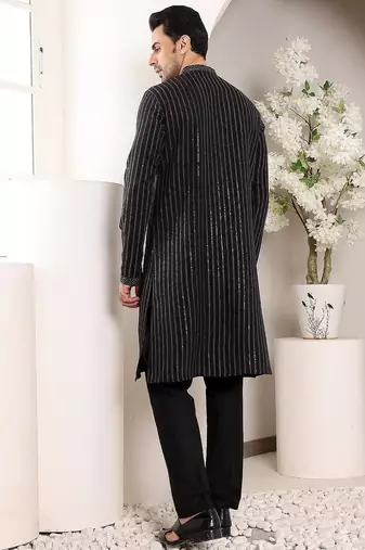 Black viscose embroidered kurta pajama for mens