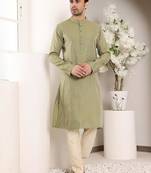 Green viscose embroidered kurta pajama for mens