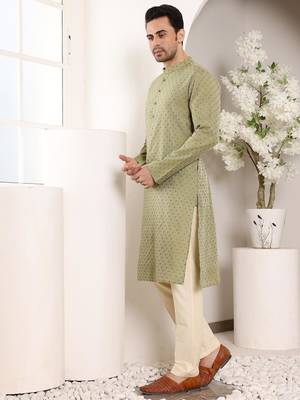 Green viscose embroidered kurta pajama for mens 3