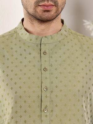 Green viscose embroidered kurta pajama for mens 5