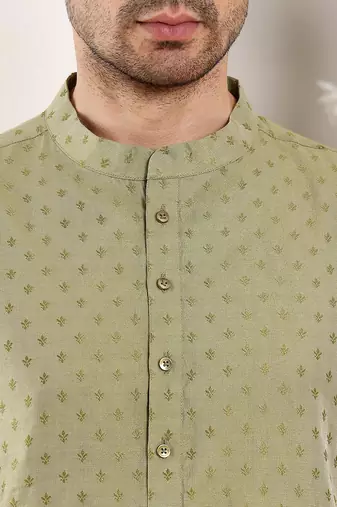 Green viscose embroidered kurta pajama for mens