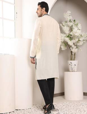 White viscose embroidered kurta pajama for mens 5