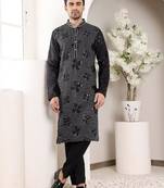 Black silk embroidered kurta pajama for mens