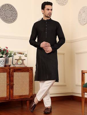 Black viscose embroidered kurta pajama for mens 1