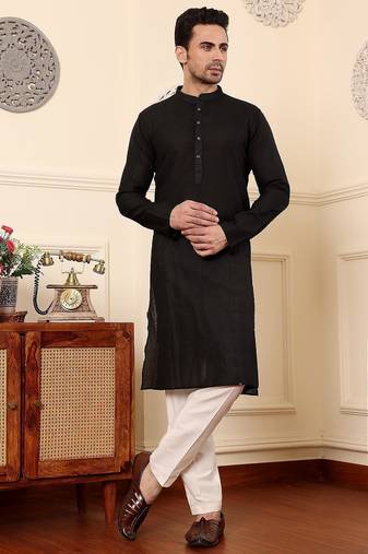 Black viscose embroidered kurta pajama for mens