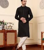 Black viscose embroidered kurta pajama for mens