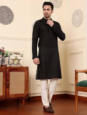 Black viscose embroidered kurta pajama for mens 2