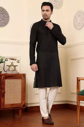 Black viscose embroidered kurta pajama for mens