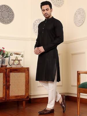 Black viscose embroidered kurta pajama for mens 3