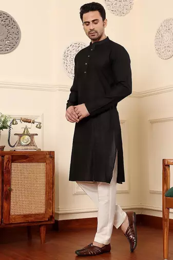 Black viscose embroidered kurta pajama for mens