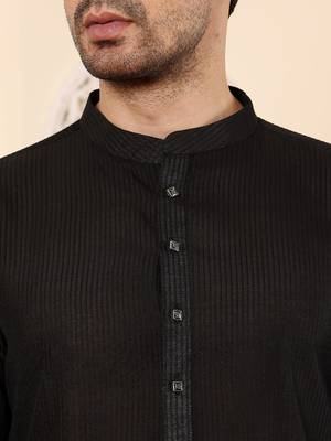 Black viscose embroidered kurta pajama for mens 4