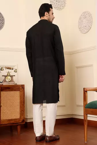 Black viscose embroidered kurta pajama for mens