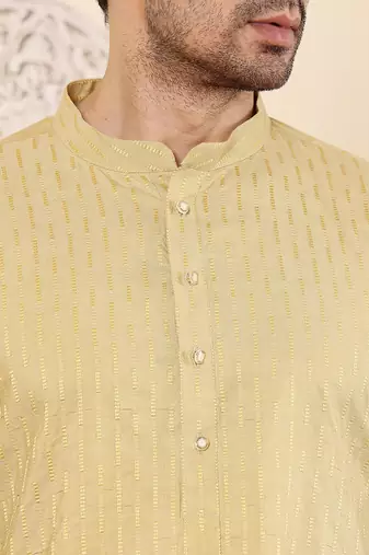 Yellow silk embroidered kurta pajama for mens