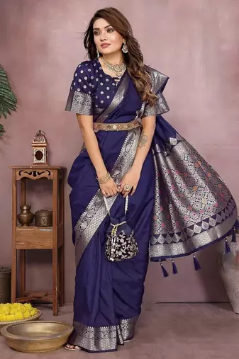 Navy Blue Color Designer Paithani Silk Saree