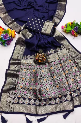 Navy Blue Color Designer Paithani Silk Saree