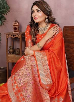 Orange Color Designer Paithani Silk Saree 1
