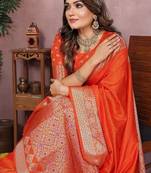 Orange Color Designer Paithani Silk Saree