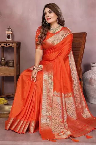 Orange Color Designer Paithani Silk Saree
