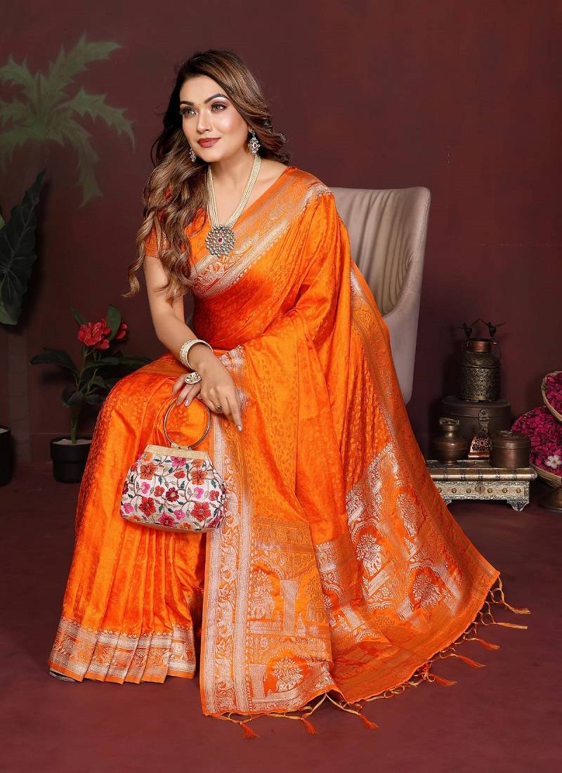 Orange Color Designer Paithani Silk Saree