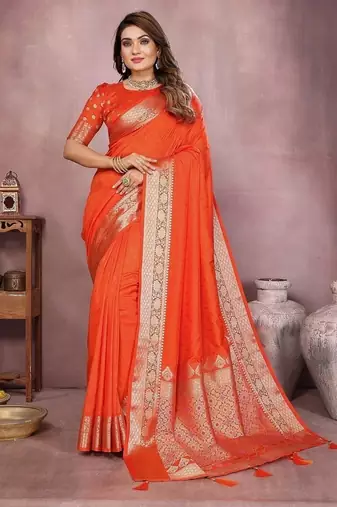 Orange Color Designer Paithani Silk Saree