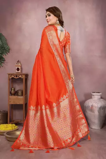 Orange Color Designer Paithani Silk Saree