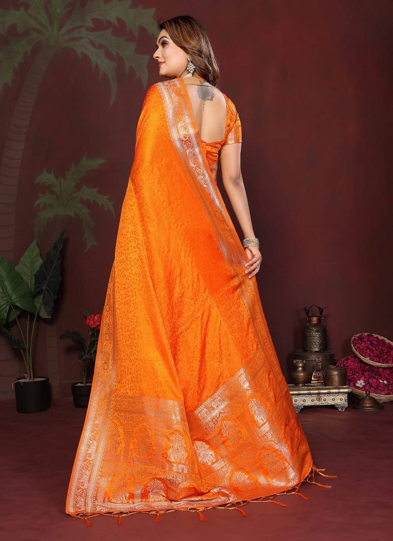 Orange Color Designer Paithani Silk Saree