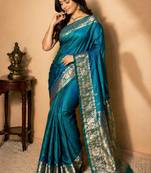 Teal Color Designer Paithani Silk Saree