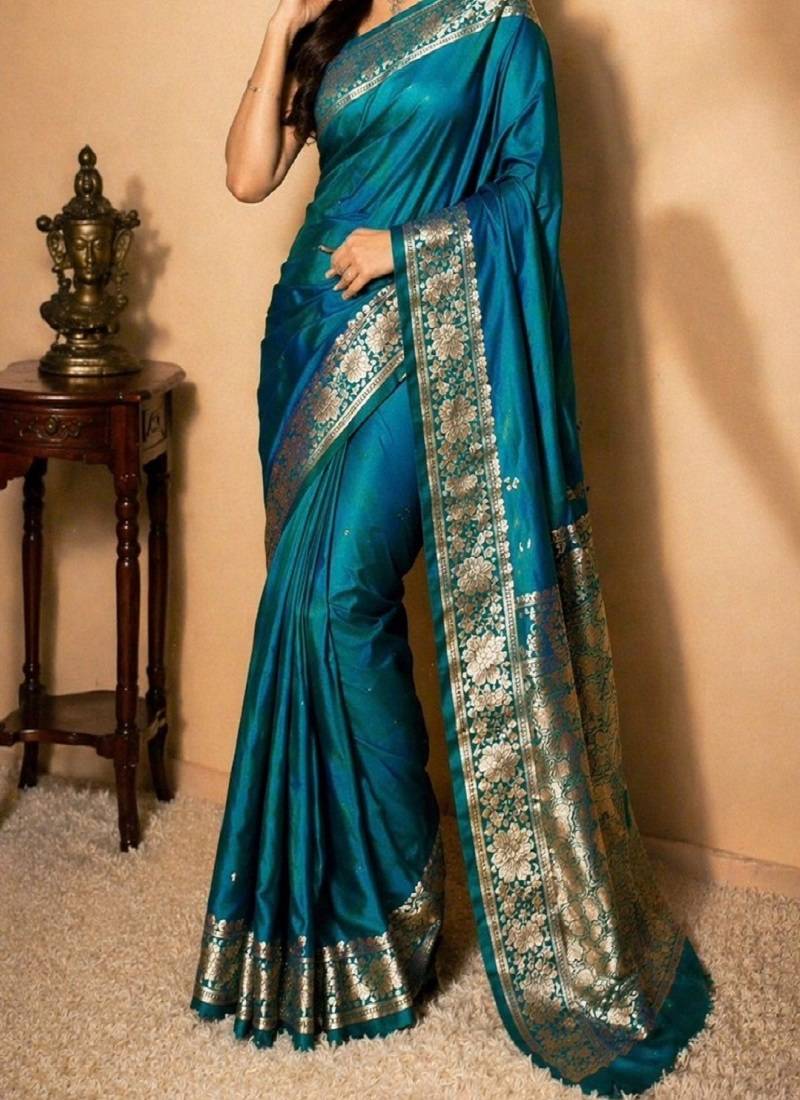 Teal Color Designer Paithani Silk Saree