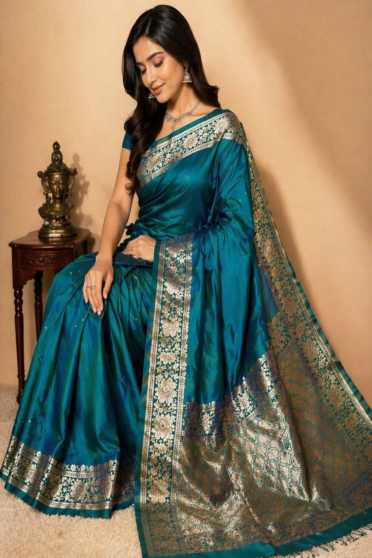Teal Color Designer Paithani Silk Saree