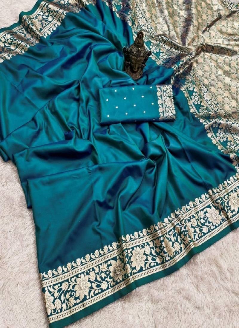 Teal Color Designer Paithani Silk Saree
