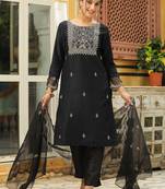 black silk blend embroidered straight kurta set