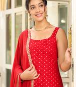 maroon rayon foil printed straight kurta set