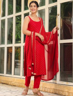 maroon rayon foil printed straight kurta set 5