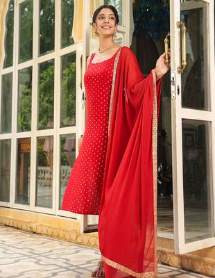 maroon rayon foil printed straight kurta set 6