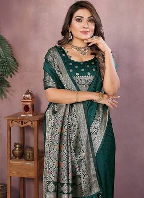Teal Blue Color Designer Paithani Silk Saree 1