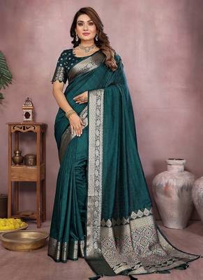 Teal Blue Color Designer Paithani Silk Saree 2
