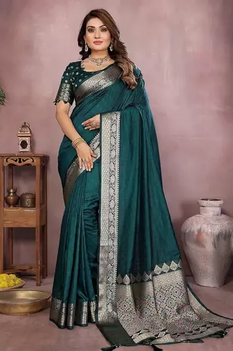 Teal Blue Color Designer Paithani Silk Saree