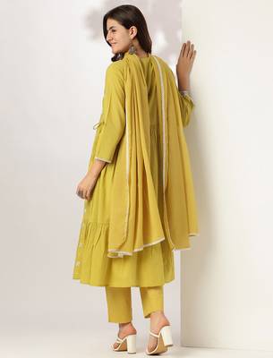 yellow pure cotton embroidered angrakha kurta set 3