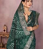 Green Color Indian Wedding Bandhej Silk Saree 