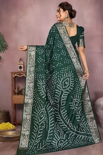Green Color Indian Wedding Bandhej Silk Saree 